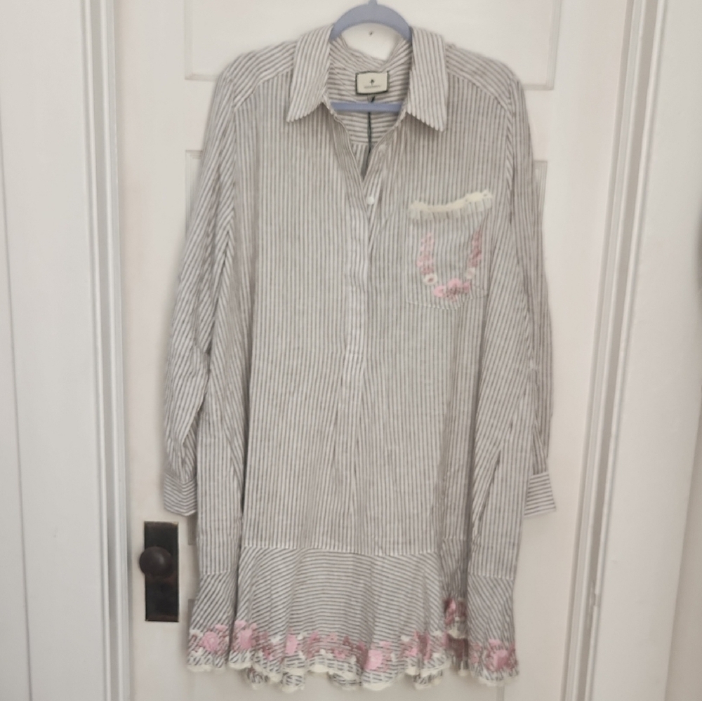 Tuckernuck Gray and Pink Striped Long Sleeve Dress